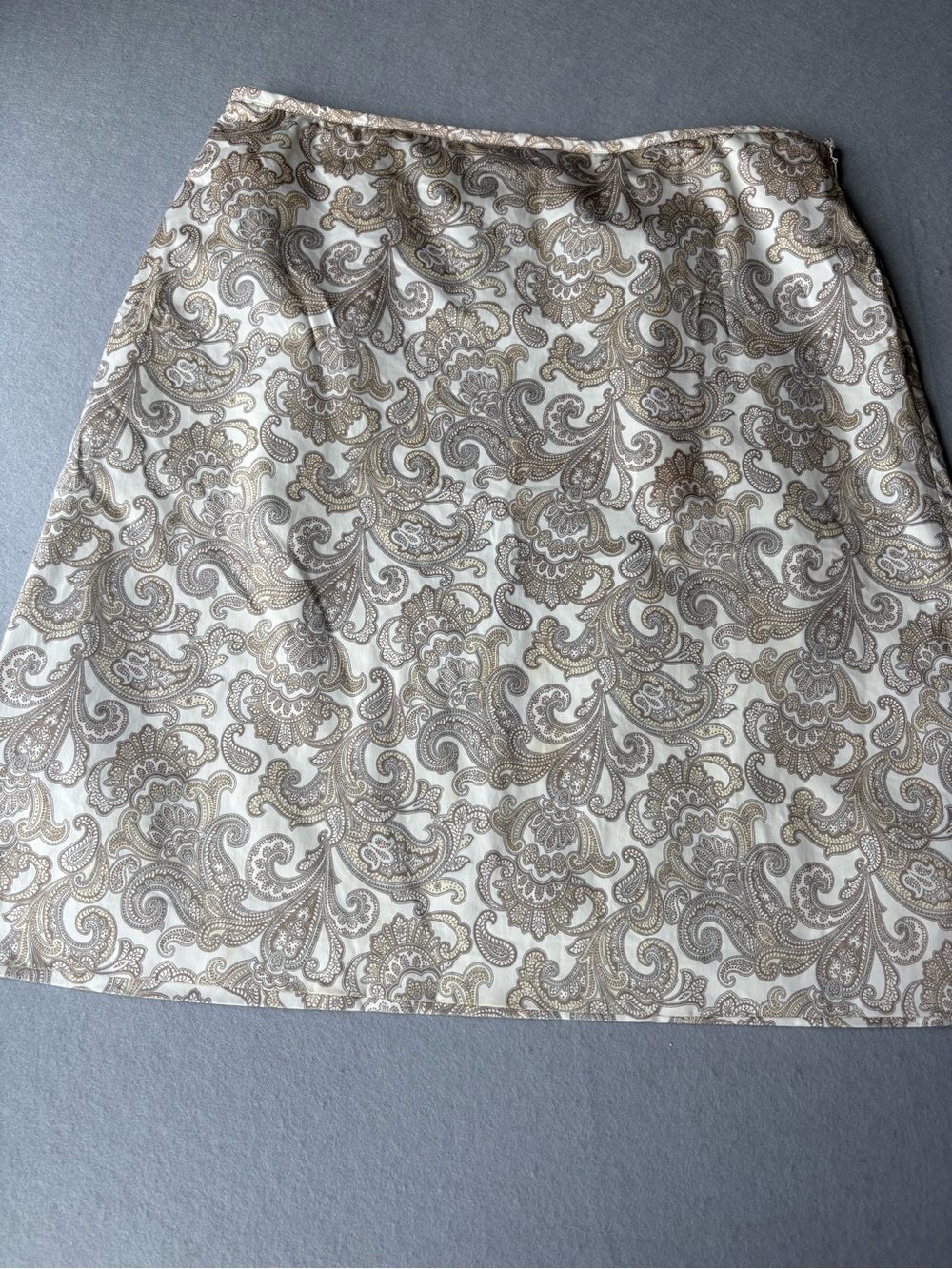 Brooks Brothers Cream & Taupe Paisley A-Line Cotton Skirt Sz 16